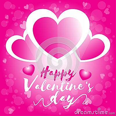 Happy valentine day, valentine`s day three heart white and pink with pink bokeh background Vector Illustration