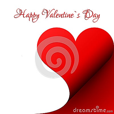 Happy Valentine`s card, Paper red heart curled corner, vector Vector Illustration