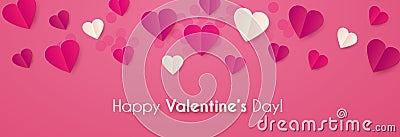 Happy Valentine s day background with hearts. Cute papercut design Vector Illustration