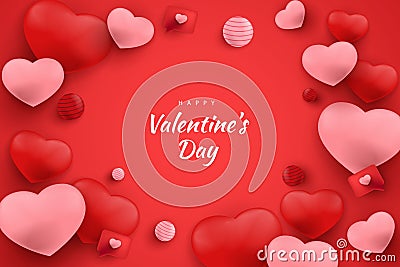 Happy valentine's day background ballon hearts and element with red color Vector Illustration