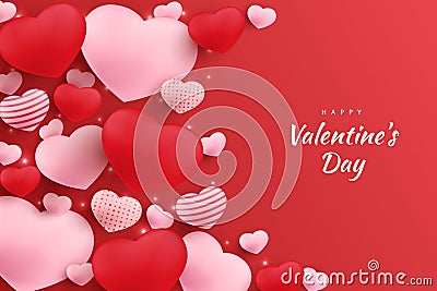 Happy valentine's day background ballon hearts and element with red and pink color Vector Illustration