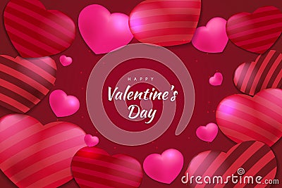 Happy valentine's day background ballon hearts and element with red and pink color Vector Illustration