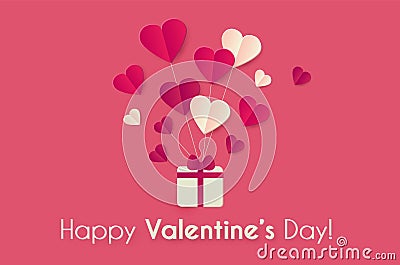 Happy Valentine s day background with hearts, gifts and clouds. Cute papercut design Vector Illustration