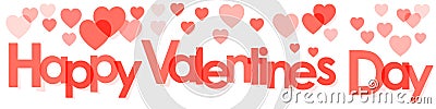 Happy Valentine`s Day Banner with Living Coral Pantone Colour of the Year 2019 Letters and Hearts on a white background Vector Illustration