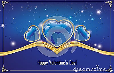Happy Valentine's Day! blue greeting card Vector Illustration