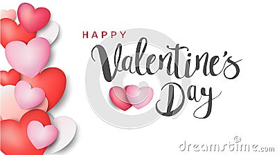 Happy Valentine`s day calligraphic Inscription decorated with red heart and pink background. illustration. brochure, flyer, Vector Illustration