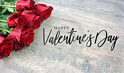 Happy Valentine`s Day Calligraphy with Rose Bouquet Stock Photo