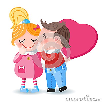 Happy valentine s day card with kissing couple Vector Illustration