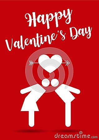 Happy Valentine`s Day Cards with man, woman, heart, and arrow Vector Illustration