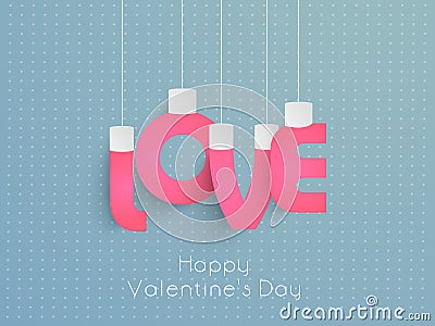 Happy Valentines Day celebration with pink hanging text. Stock Photo