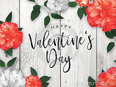 Happy Valentine`s Day Celebration Text Over Red Roses Border Stock Photo