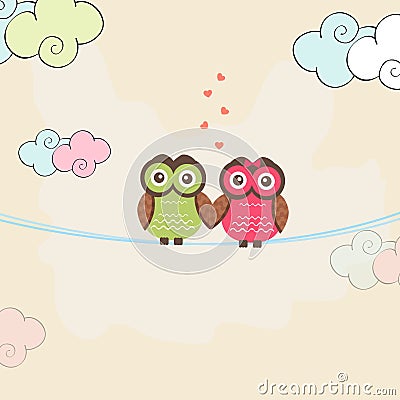 Happy Valentines Day celebrations with owl couple. Stock Photo