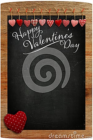 Happy Valentine's Day Chalkboard with Love message and red Heart Stock Photo