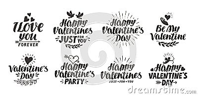 Happy Valentine s day. Collection beautiful labels for decoration of greeting card. Vector Illustration