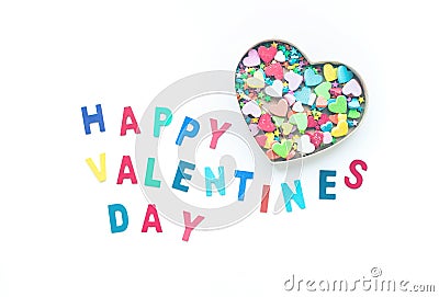 Happy valentine`s day with colorful heart shape in box Stock Photo