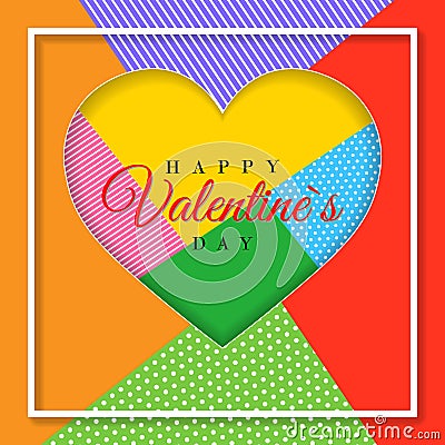 Happy Valentine`s Day. 3d paper cut heart concept design greeting card. Paper carving heart shapes with shadow. February 14. Vect Vector Illustration