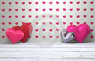 Happy Valentine`s Day Four Hearts Stock Photo