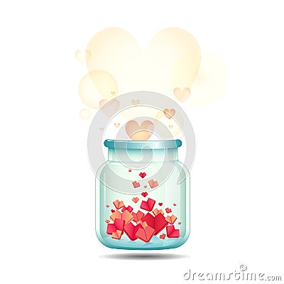 Happy Valentine's Day with jar of paper hearts Vector Illustration