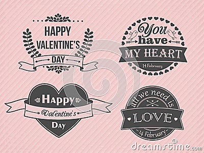 Happy Valentine's Day logo and labels set. Vector Illustration