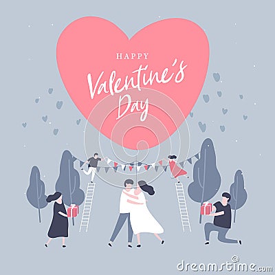 Happy Valentine`s day with lovely couple Celebration. Vector Illustration