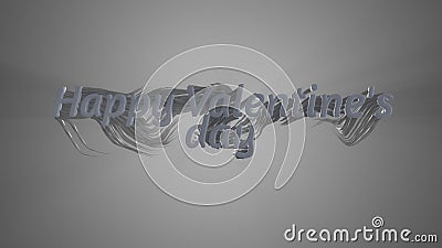 Happy Valentine`s Day message words made by white paper braided wavy strings over gray background. 3d illustration Cartoon Illustration