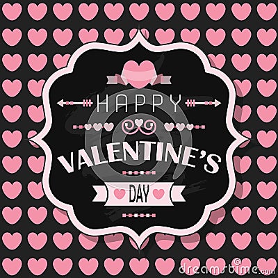 Happy Valentine's Day - on pink heart seamless pattern background Vector Illustration
