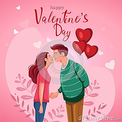 happy Valentine's Day Poster or banner with cartoon couples. abstract vector illustration design Vector Illustration