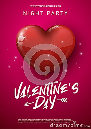 Happy Valentine's Day poster. Vector illustration with realistic heart baloons. Vector Illustration
