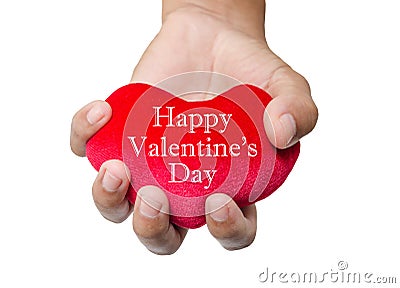 Happy valentine's day on red heart. Stock Photo