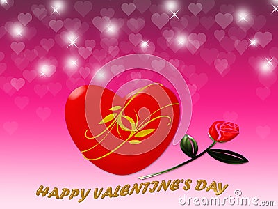 Happy Valentine's day with red heart and rose background Stock Photo