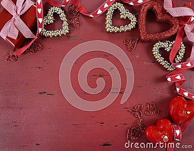 Happy Valentine's Day red vintage wood background Stock Photo