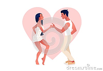 Happy Valentine`s Day. Salsa in the city. Street dancing. Beautiful couple dancing. People in love. Vector Illustration