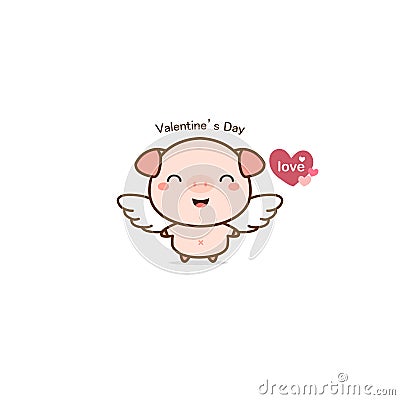 Sweet Cupid pig cartoon. Stock Photo