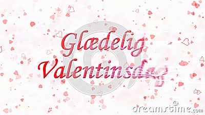 Happy Valentine's Day text in Norwegian Glaedelig Valentinsdag turns to dust from right on light background Stock Photo
