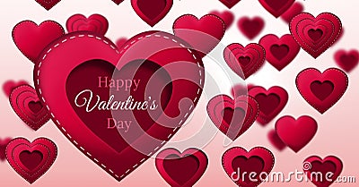 Happy Valentine`s Day text and Stitched Valentines Heart Stock Photo