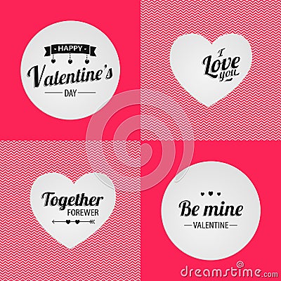 Happy valentine's day. Together forewer. Ilove you. Be mine valentine. Set of lettering. Pink textured background. Vector Illustration