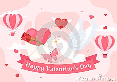 Happy Valentine's Day Vector Illustration on February 14 with Heart or Love for Couple Affection in Flat Valentine Holiday Vector Illustration