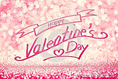 HAPPY VALENTINE`S DAY writing on glittery pink background Stock Photo