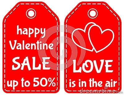 Happy valentine sale up to 50 love is in the air tag set Vector Illustration