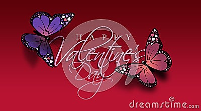 Happy Valentines Butterflies greeting graphic background Stock Photo