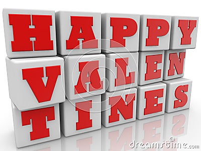 Happy valentines concept on white toy cubes Stock Photo