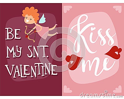 Happy valentines day angel greeting card vector illustration love romance abstract decorative banner. Vector Illustration