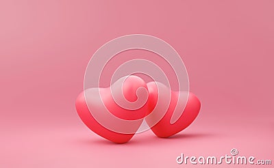 Happy Valentines day background with couple of love concept. Romantic red heart on pink backdrops. 3D rendering Stock Photo