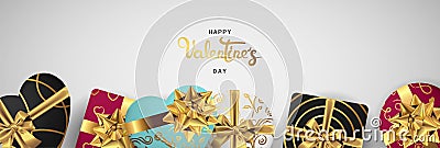 Happy valentines day horizontal realistic banner flat lay top view Vector Illustration