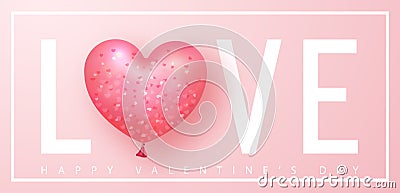 Happy Valentines day banner. Beautiful Background with heart shaped air balloon. Vector illustration for website Vector Illustration