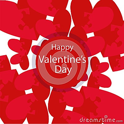 Happy Valentines Day banner. Puzzle red heart on white background congratulation card Vector Illustration