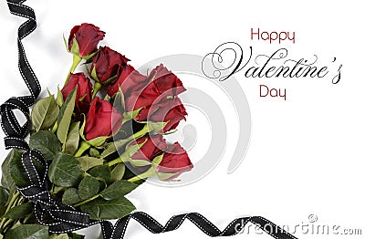 Happy Valentines Day bouquet of red roses Stock Photo