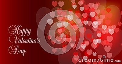 Happy Valentines Day calligraphic lettering on red gradient background with hearts bokeh. Good vector card, banner, flyer, poster, Vector Illustration
