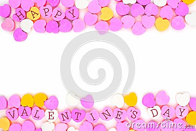 Happy Valentines Day candy hearts double border over white Stock Photo