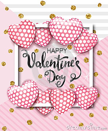 Happy Valentines day card with cute pink heart balloons. Template for background, poster, advertising, sale, postcard Vector Illustration